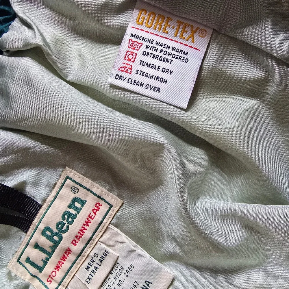 LL Bean Stowaway Rainwear Gore-Tex Pants Mens XL Green Nylon Waterproof RainGear